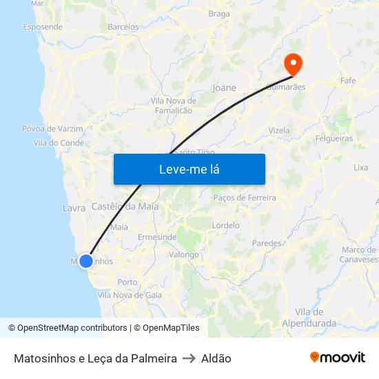 Matosinhos e Leça da Palmeira to Aldão map