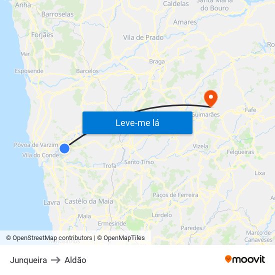Junqueira to Aldão map