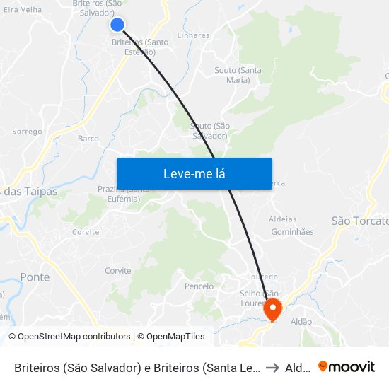 Briteiros (São Salvador) e Briteiros (Santa Leocádia) to Aldão map