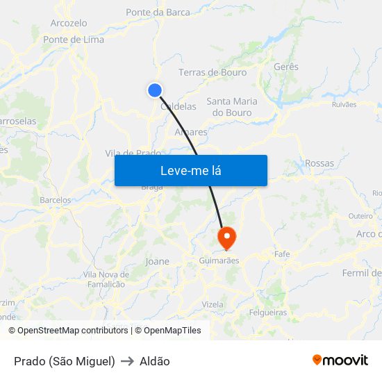 Prado (São Miguel) to Aldão map
