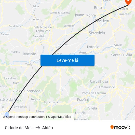 Cidade da Maia to Aldão map