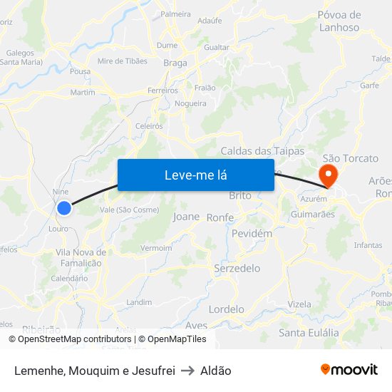 Lemenhe, Mouquim e Jesufrei to Aldão map