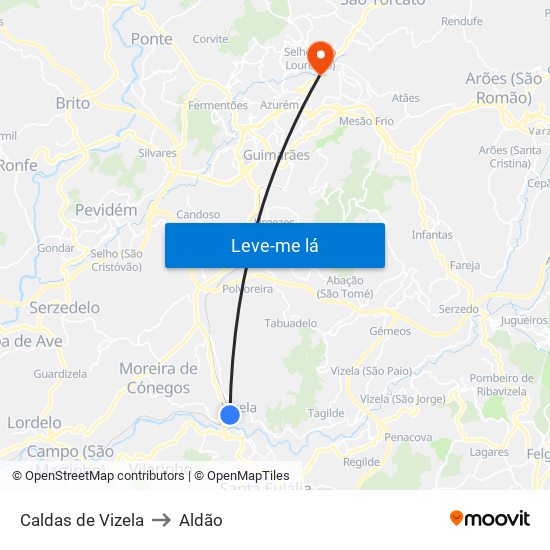 Caldas de Vizela to Aldão map