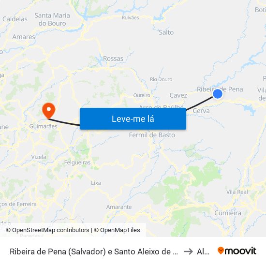 Ribeira de Pena (Salvador) e Santo Aleixo de Além-Tâmega to Aldão map