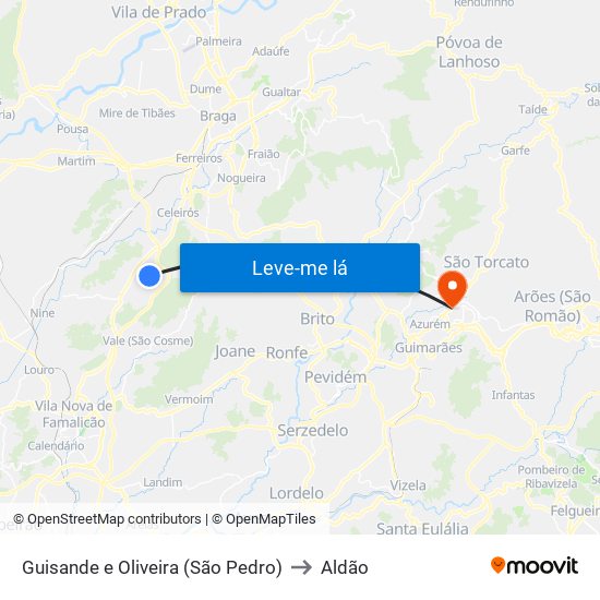Guisande e Oliveira (São Pedro) to Aldão map
