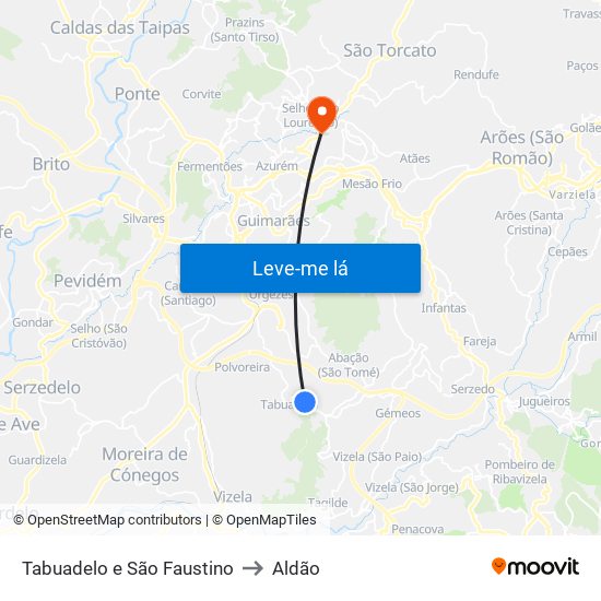 Tabuadelo e São Faustino to Aldão map