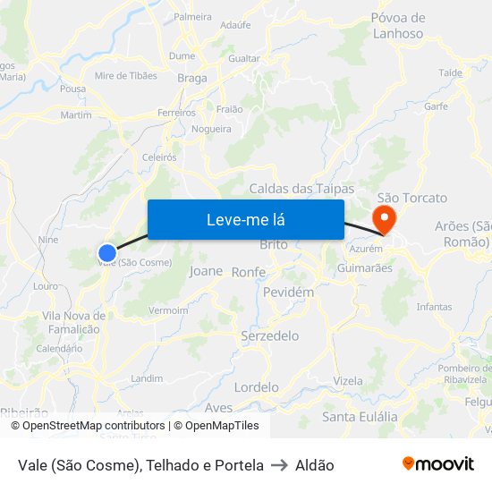 Vale (São Cosme), Telhado e Portela to Aldão map
