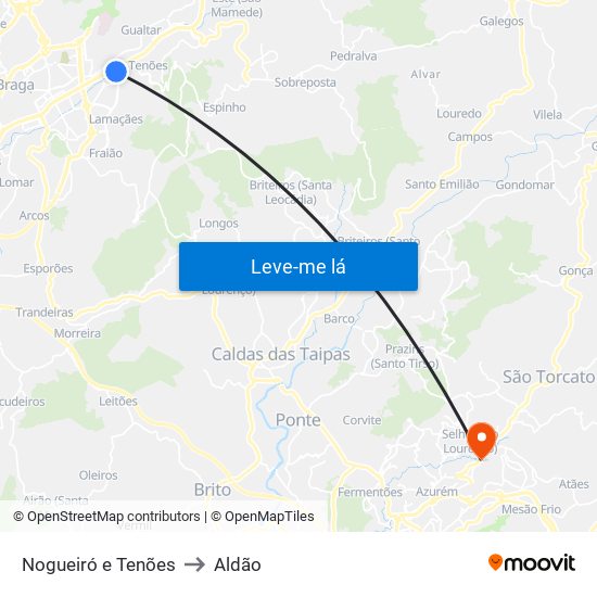 Nogueiró e Tenões to Aldão map