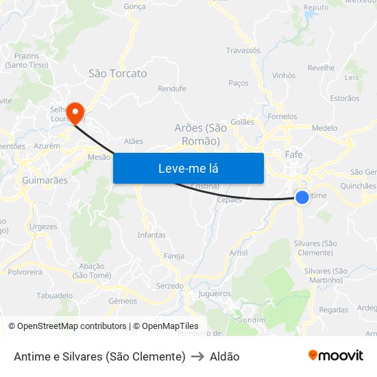 Antime e Silvares (São Clemente) to Aldão map