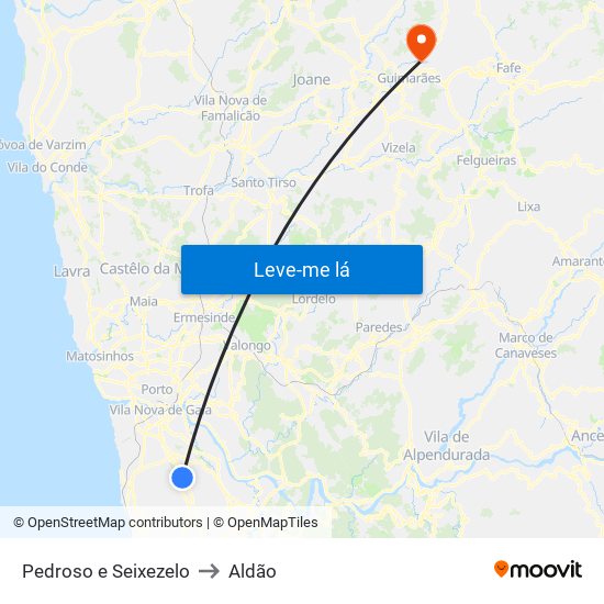 Pedroso e Seixezelo to Aldão map