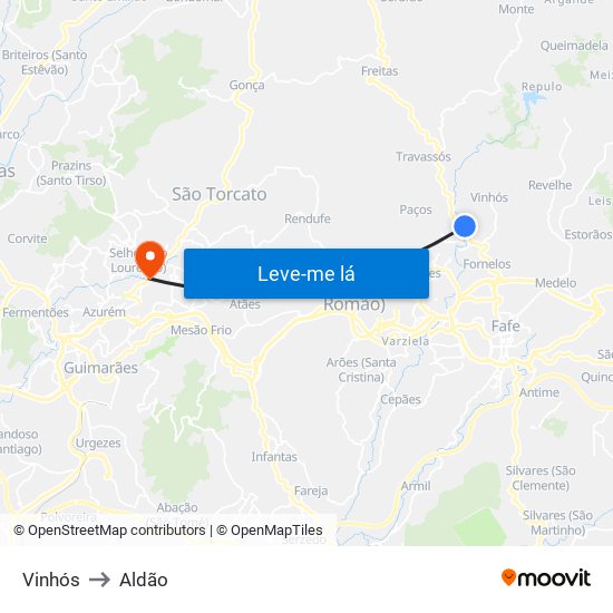 Vinhós to Aldão map