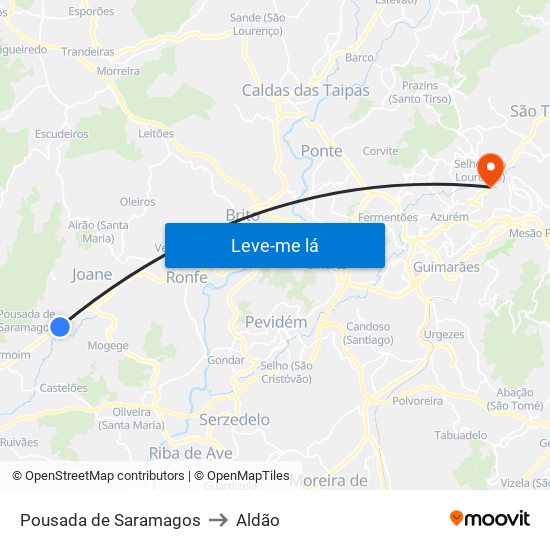 Pousada de Saramagos to Aldão map