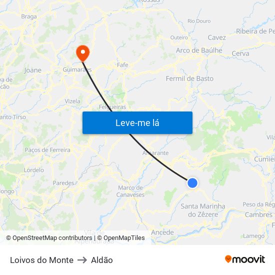 Loivos do Monte to Aldão map