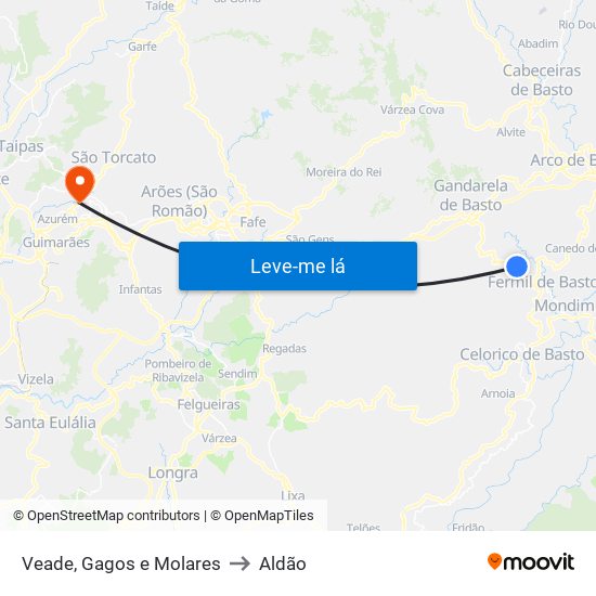 Veade, Gagos e Molares to Aldão map