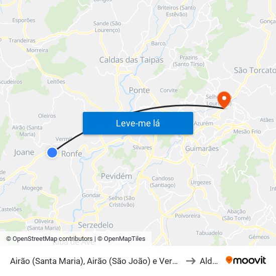 Airão (Santa Maria), Airão (São João) e Vermil to Aldão map