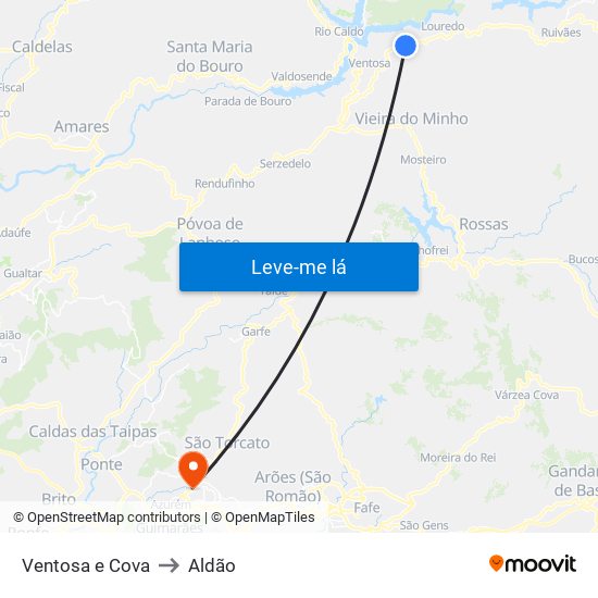 Ventosa e Cova to Aldão map