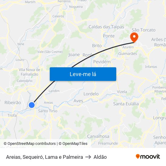 Areias, Sequeiró, Lama e Palmeira to Aldão map