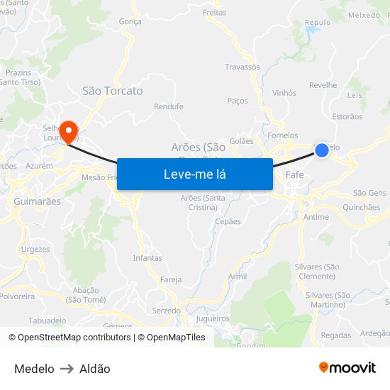 Medelo to Aldão map