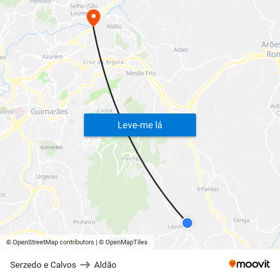 Serzedo e Calvos to Aldão map