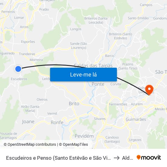 Escudeiros e Penso (Santo Estêvão e São Vicente) to Aldão map