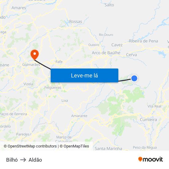 Bilhó to Aldão map