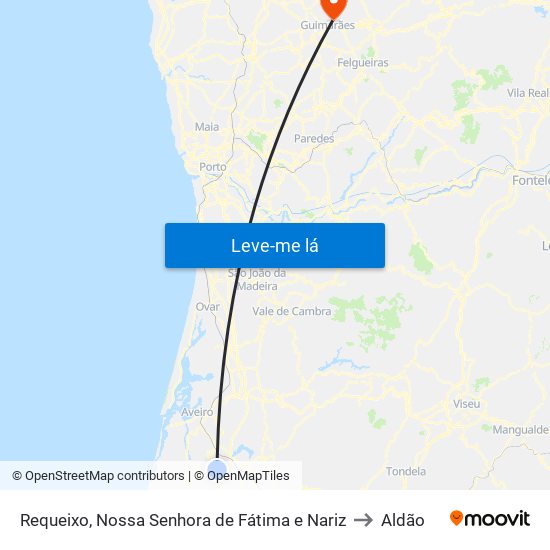 Requeixo, Nossa Senhora de Fátima e Nariz to Aldão map