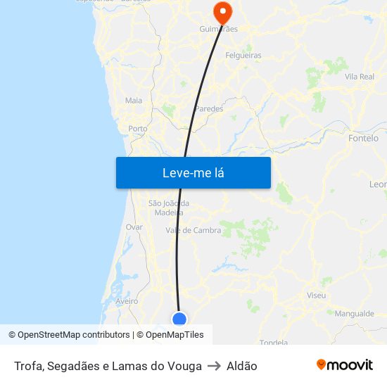 Trofa, Segadães e Lamas do Vouga to Aldão map