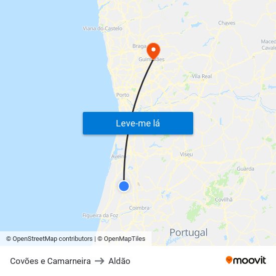 Covões e Camarneira to Aldão map