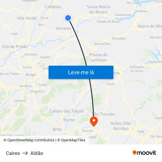 Caires to Aldão map
