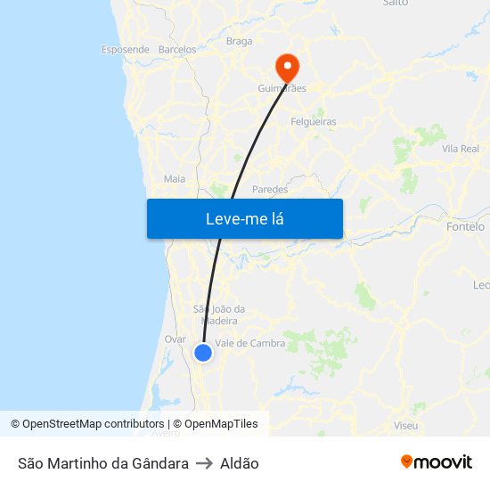 São Martinho da Gândara to Aldão map