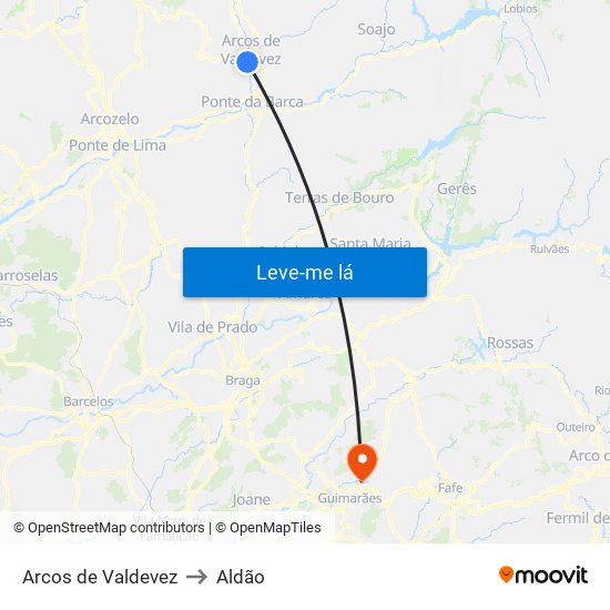 Arcos de Valdevez to Aldão map