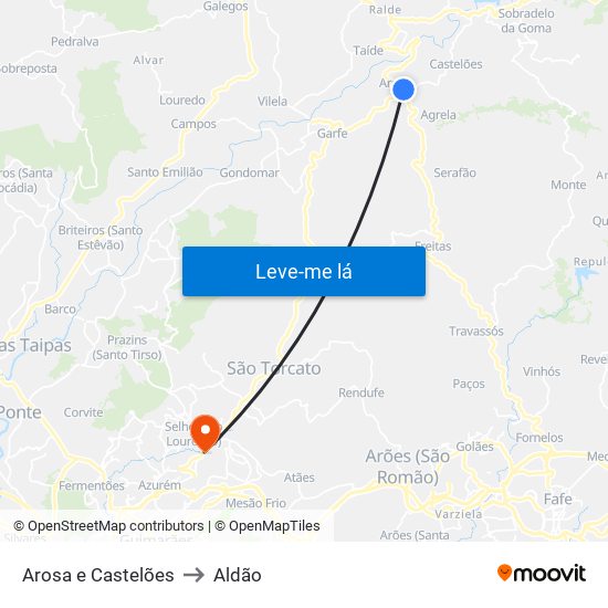 Arosa e Castelões to Aldão map