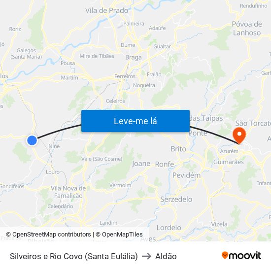 Silveiros e Rio Covo (Santa Eulália) to Aldão map