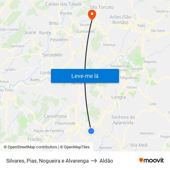 Silvares, Pias, Nogueira e Alvarenga to Aldão map