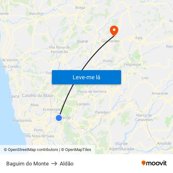 Baguim do Monte to Aldão map