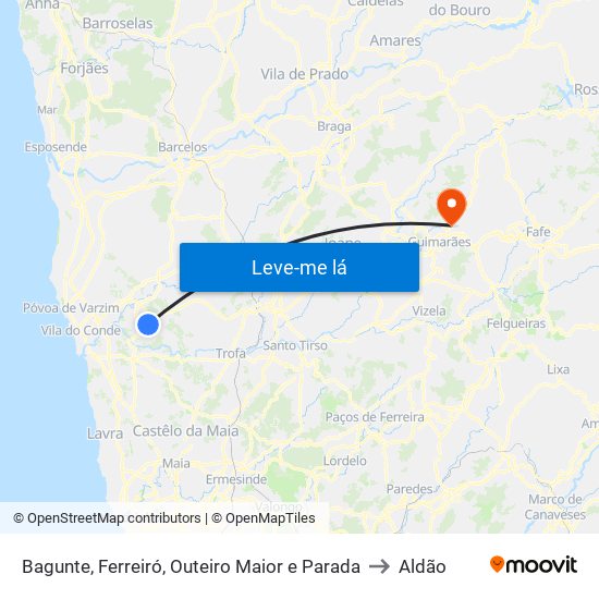 Bagunte, Ferreiró, Outeiro Maior e Parada to Aldão map