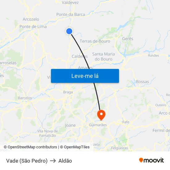 Vade (São Pedro) to Aldão map