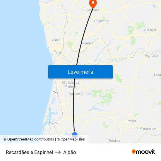 Recardães e Espinhel to Aldão map