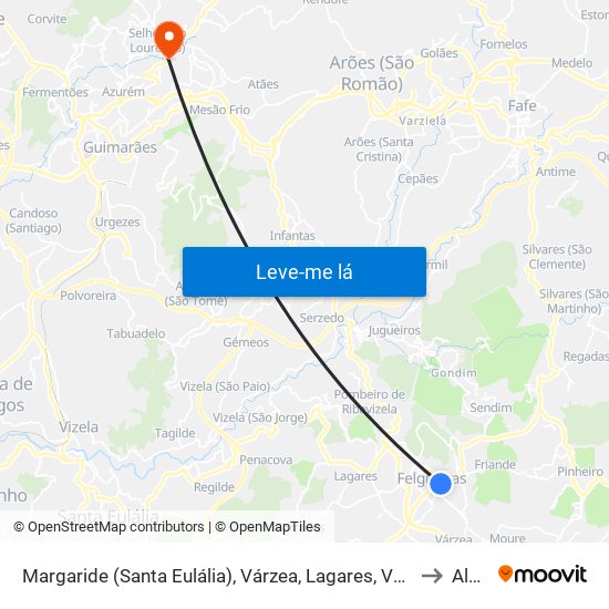 Margaride (Santa Eulália), Várzea, Lagares, Varziela e Moure to Aldão map