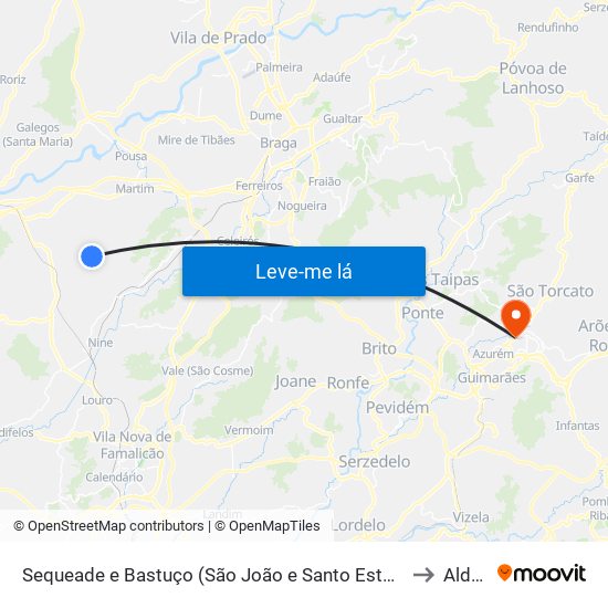 Sequeade e Bastuço (São João e Santo Estêvão) to Aldão map