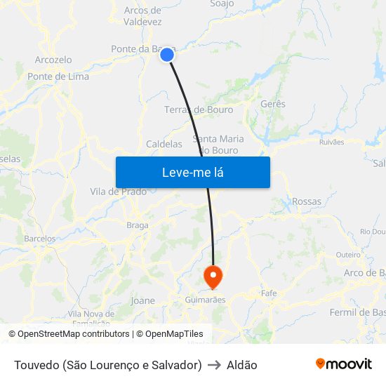 Touvedo (São Lourenço e Salvador) to Aldão map