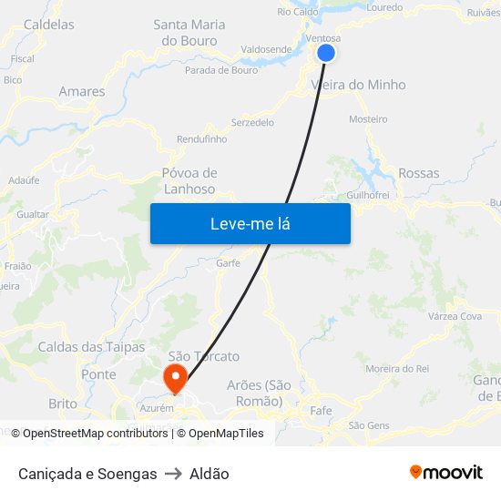 Caniçada e Soengas to Aldão map