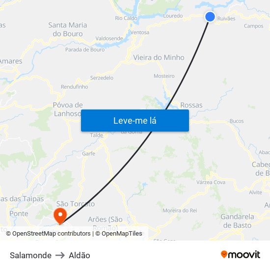 Salamonde to Aldão map