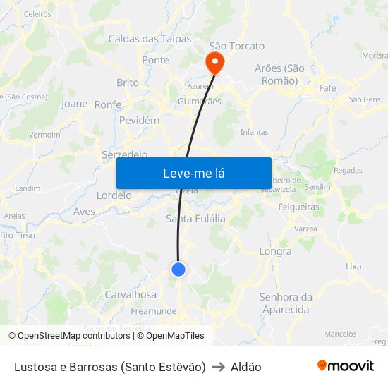 Lustosa e Barrosas (Santo Estêvão) to Aldão map