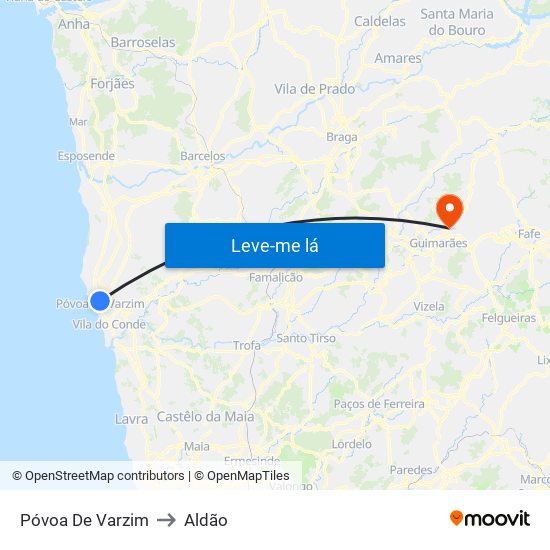 Póvoa De Varzim to Aldão map