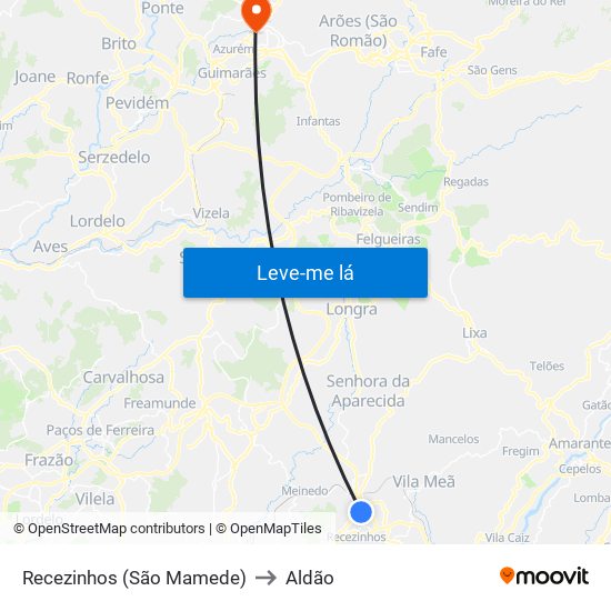 Recezinhos (São Mamede) to Aldão map