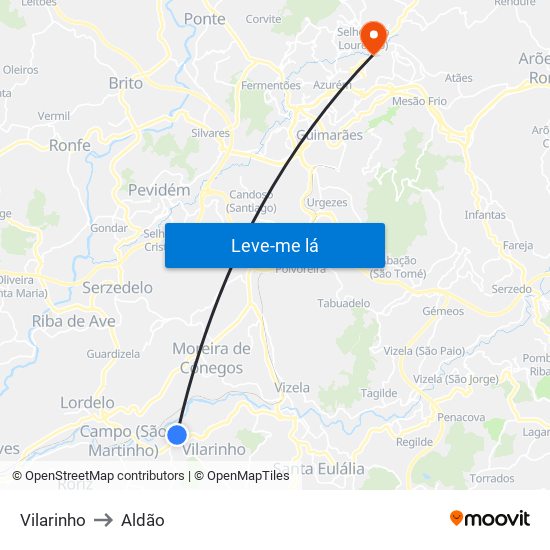 Vilarinho to Aldão map
