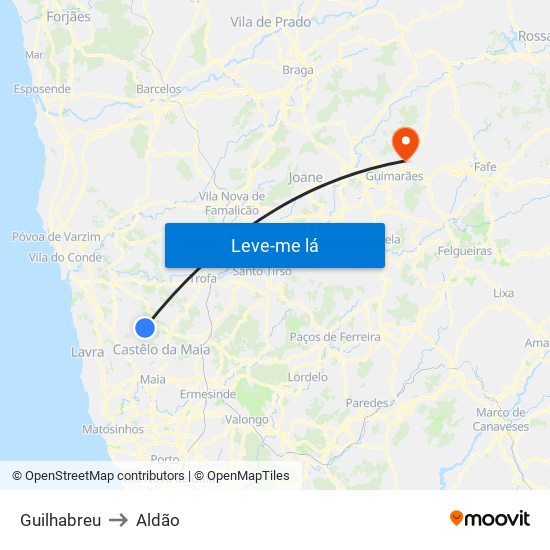 Guilhabreu to Aldão map
