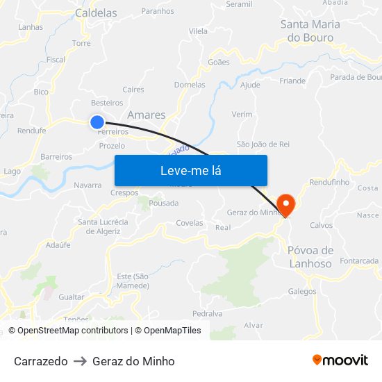 Carrazedo to Geraz do Minho map