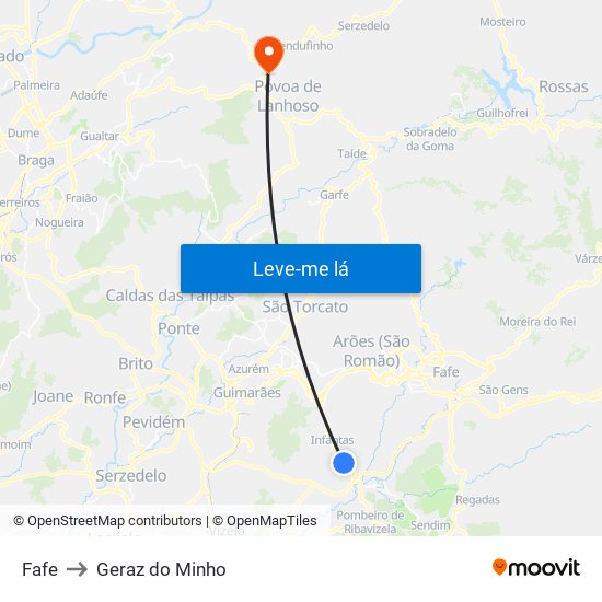 Fafe to Geraz do Minho map